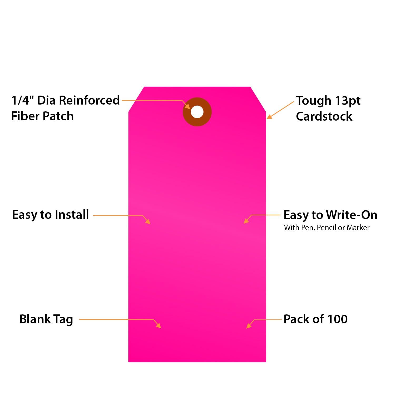 Fluorescent Pink Blank Tags with Pre-Punched Hole – 100-Pack 4.75″ x 2.375″ S…