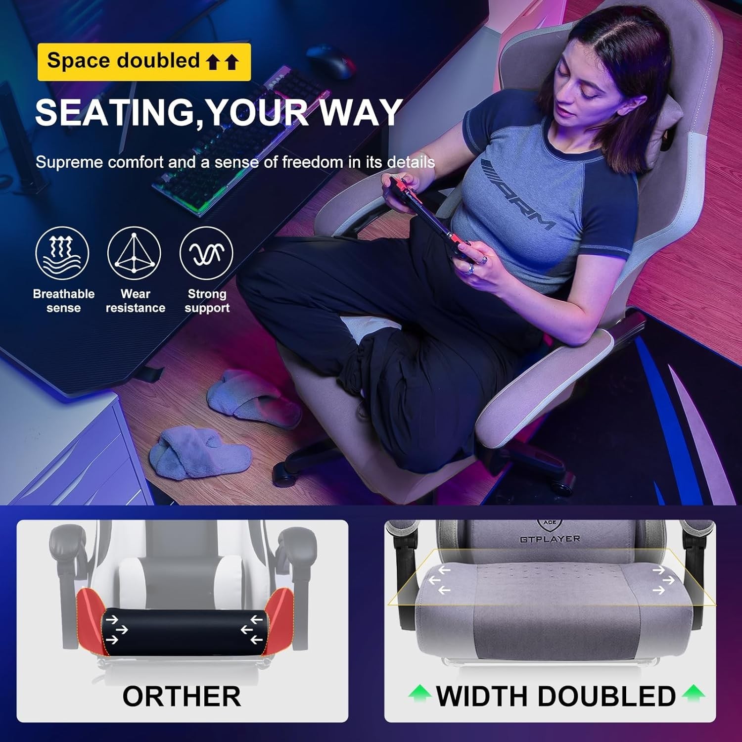 Gaming Chair, Computer Office Chair with Pocket Spring Cushion, Linkage Armre…