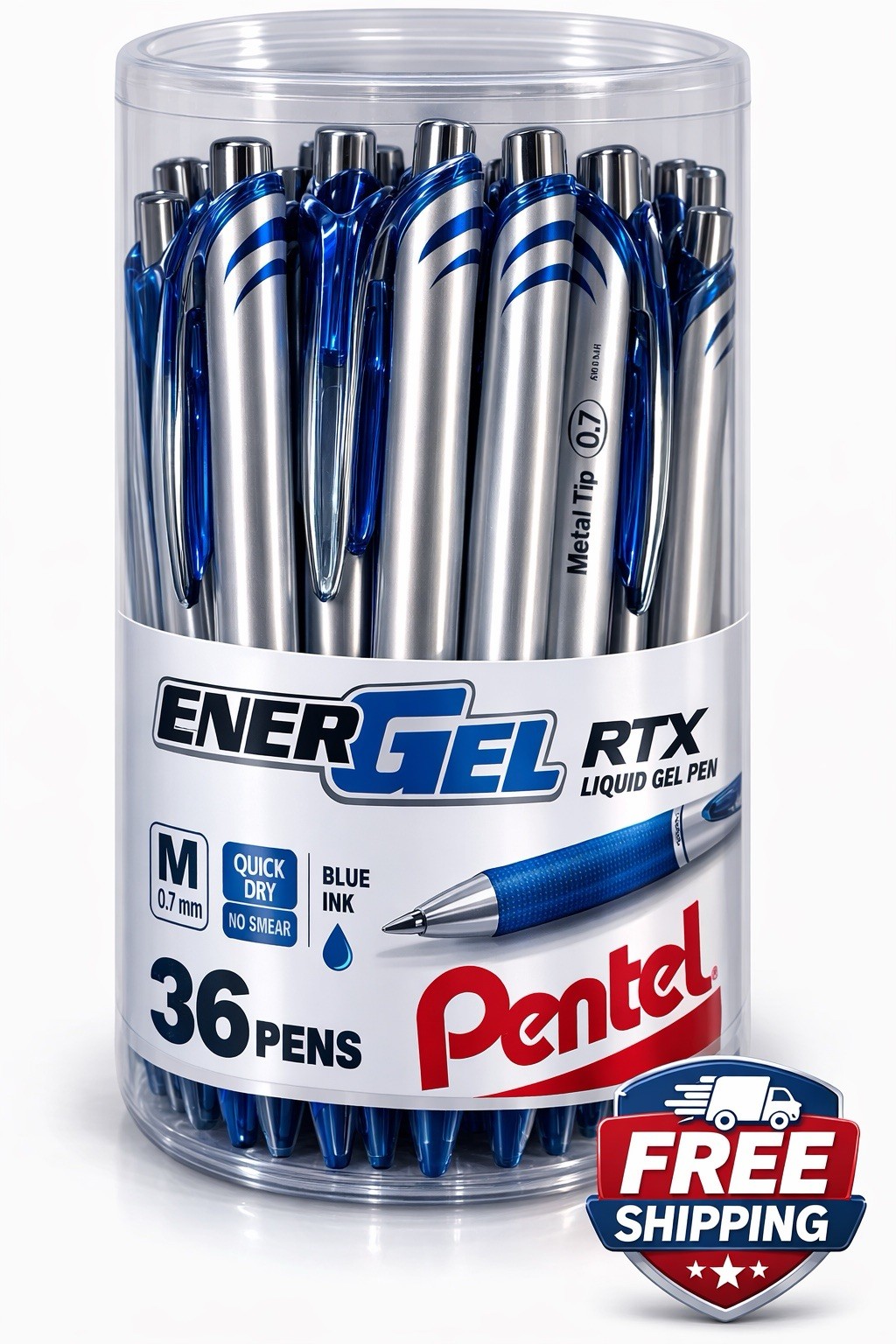 Pentel EnerGel RTX Retractable Gel Pens Blue Ink 0.7mm Medium 36 Pack Tub