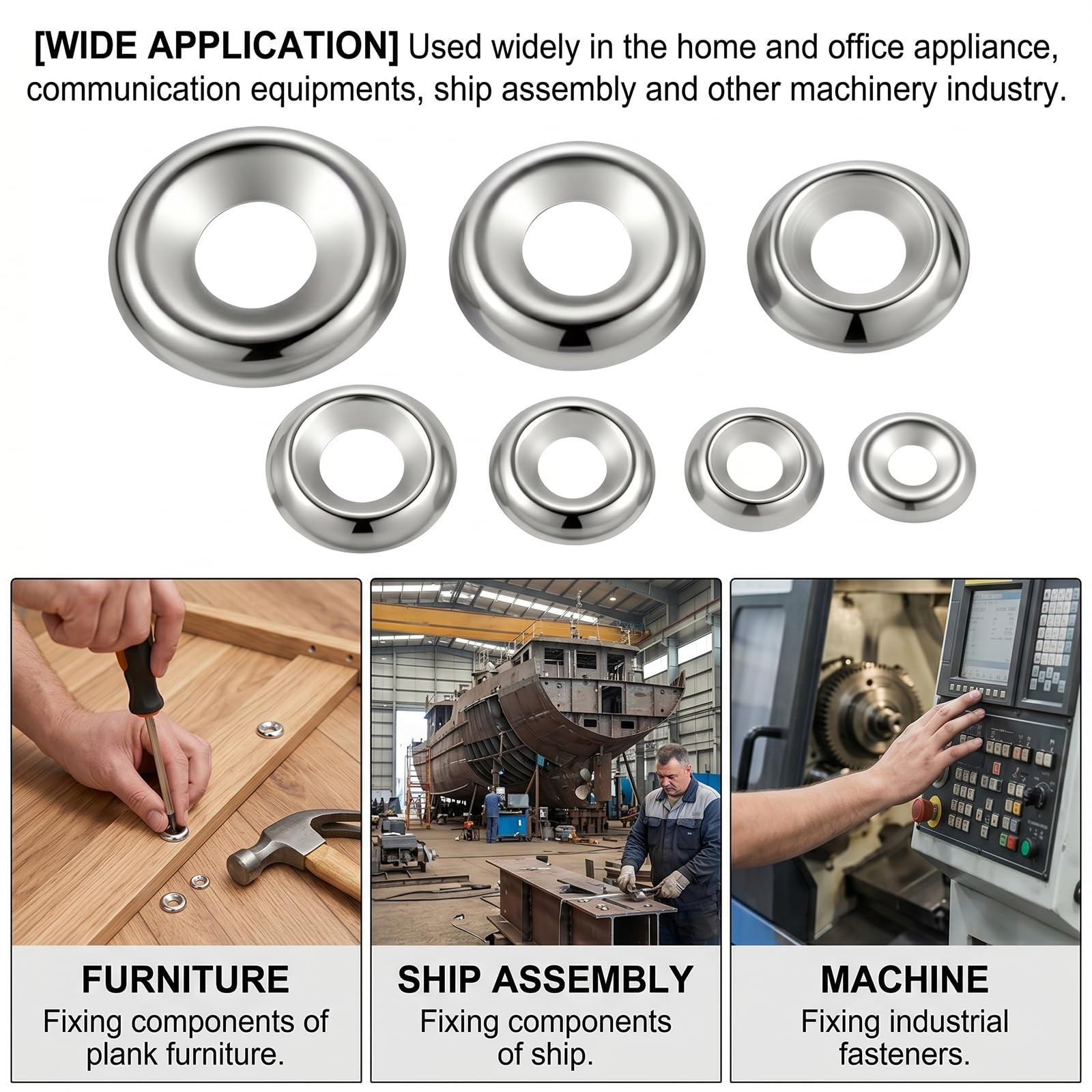 200 Pcs Finish Washers Countersunk Washers 7 Sizes Stainless Steel Cup Assort…