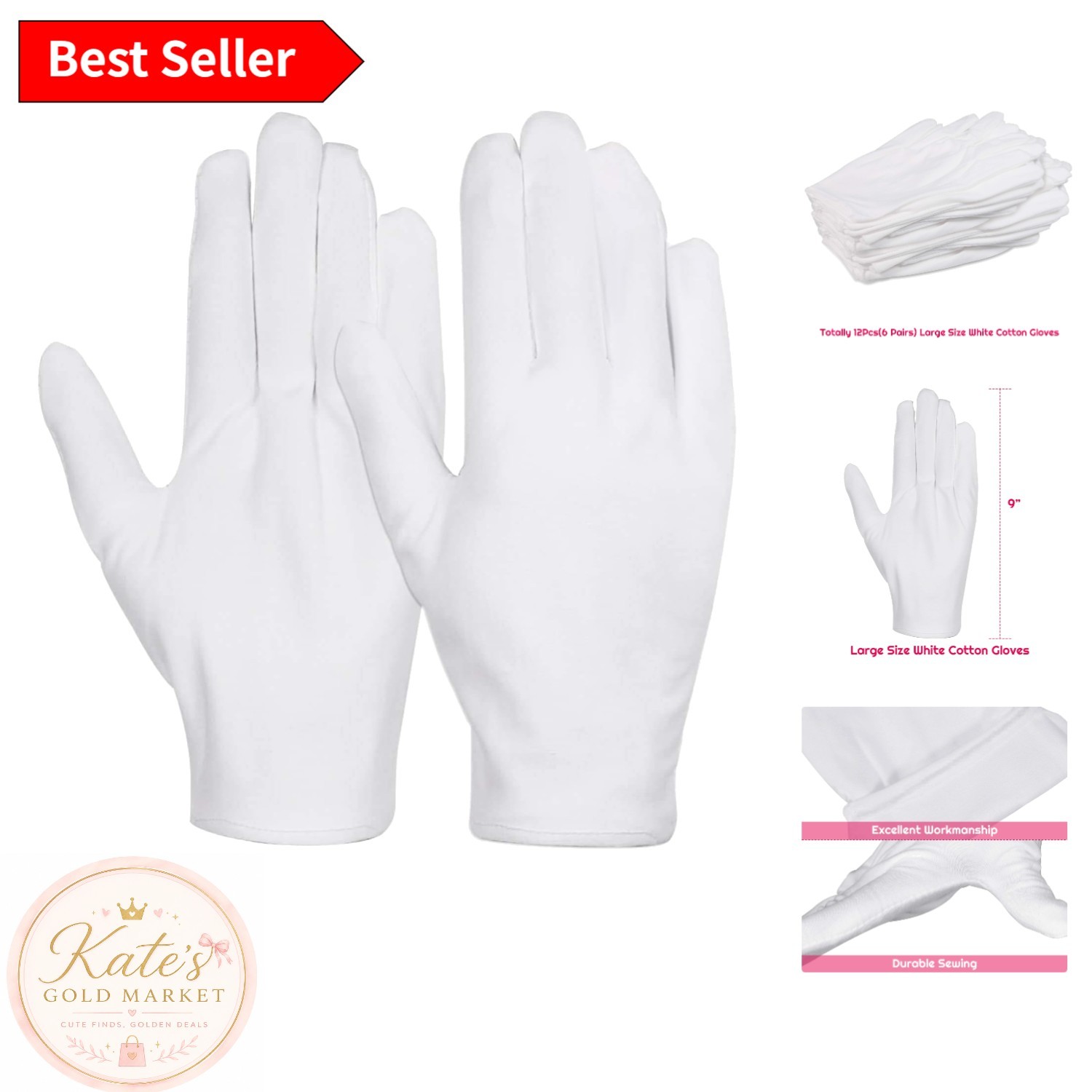Moisturizing Cotton Gloves – 6 Pairs for Daily Use & Eczema Relief – Large Size