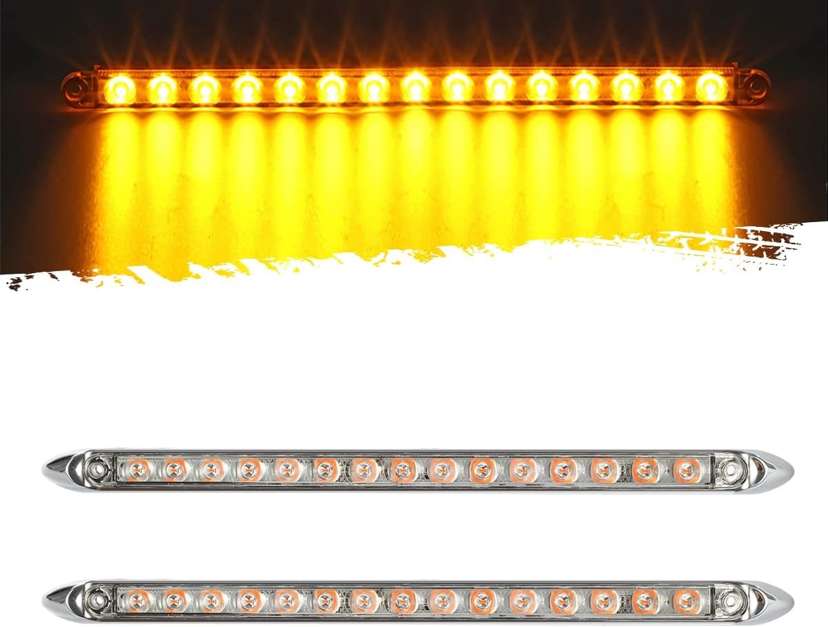 2Pcs 12″ Amber Led LED Trailer Light Bar 15-2835-SMD Clear Lens with Chrome