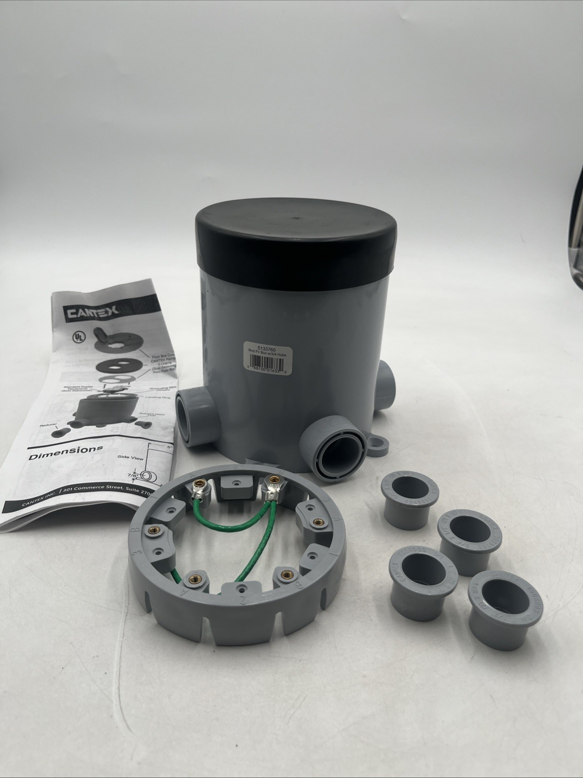 Cantex New Work 19-1/2 cu in Round PVC 1 gang Junction Box Gray New Instructions