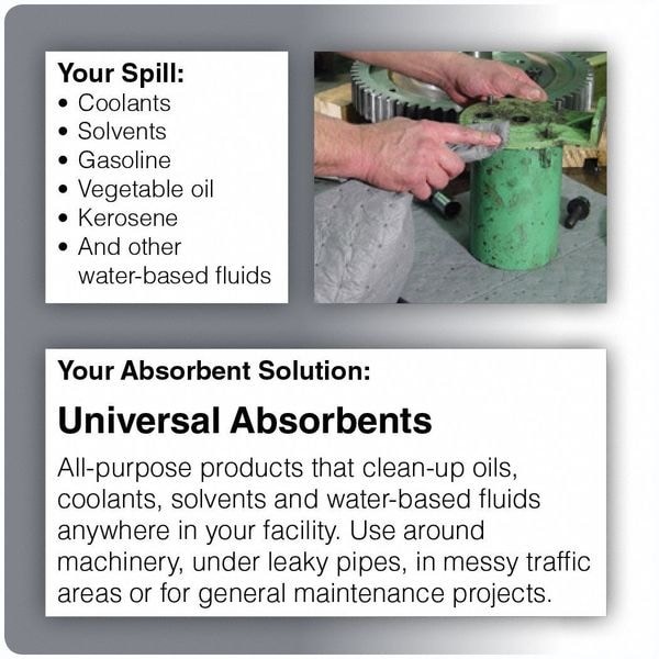 Brady Gp200 Sorbents, 44 Gal, 15 In X 19 In, Universal, Gray, Polypropylene