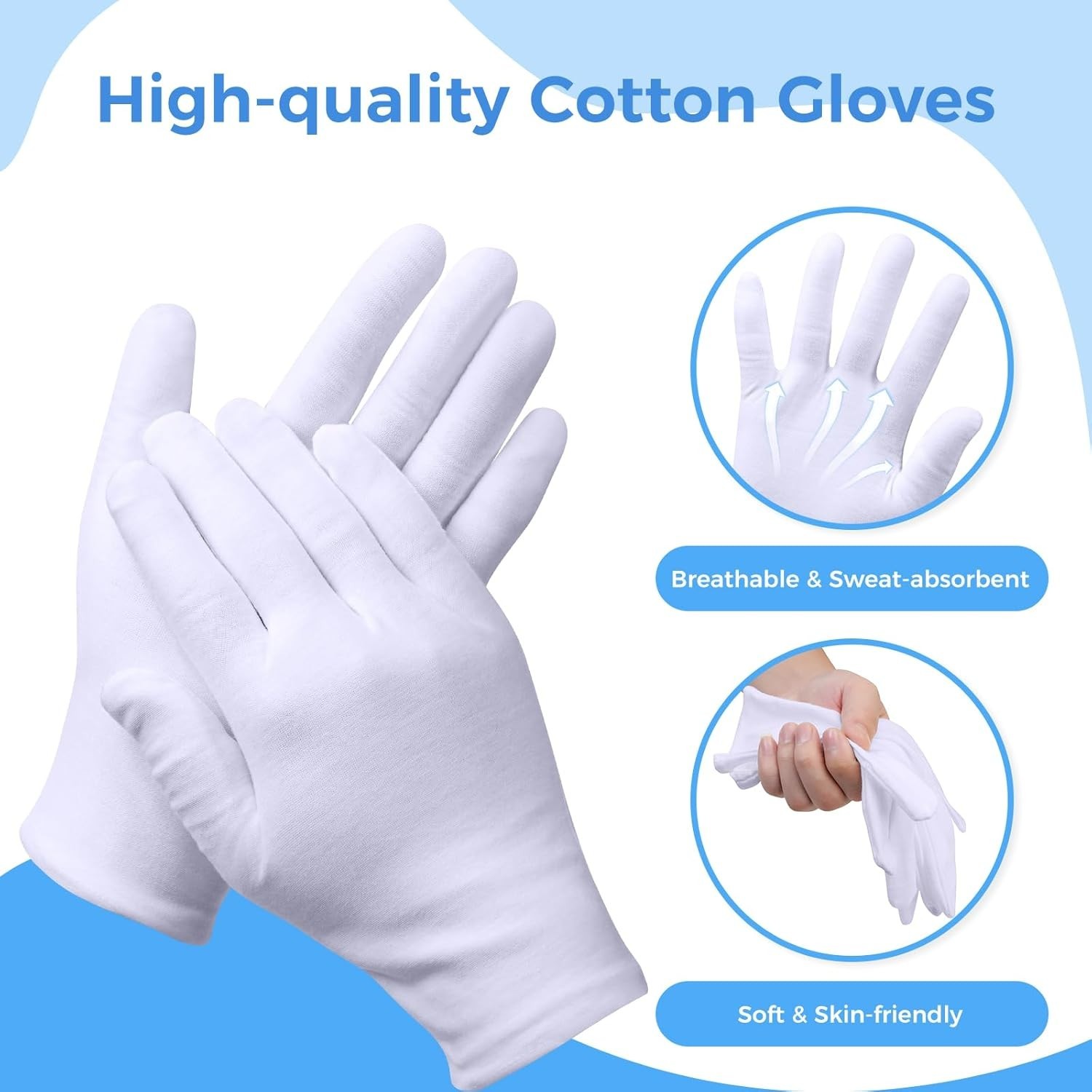 Gentle 100% Cotton Gloves for Dry Hands – 3 Pairs for Nighttime Moisturizing