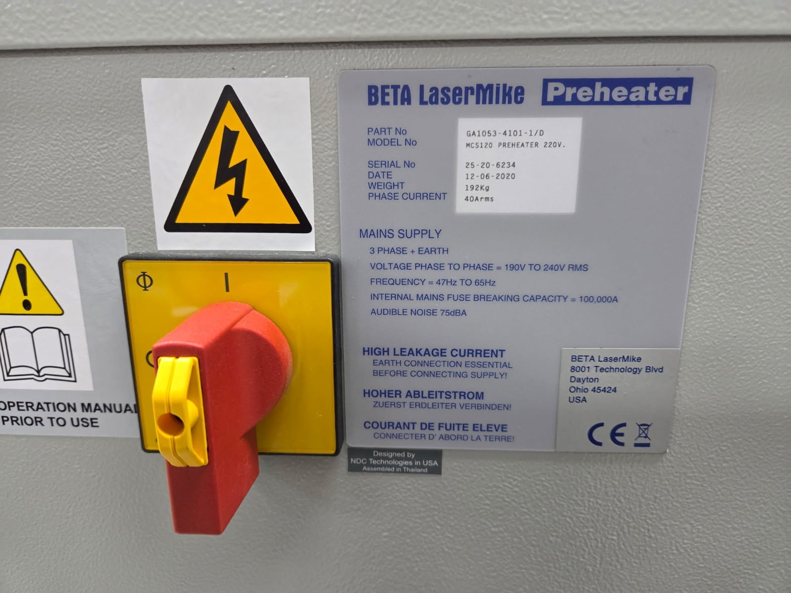 Beta LaserMike MCS120 220V 3PH Wire Preheater (Buyer arranged Crate & Freight)