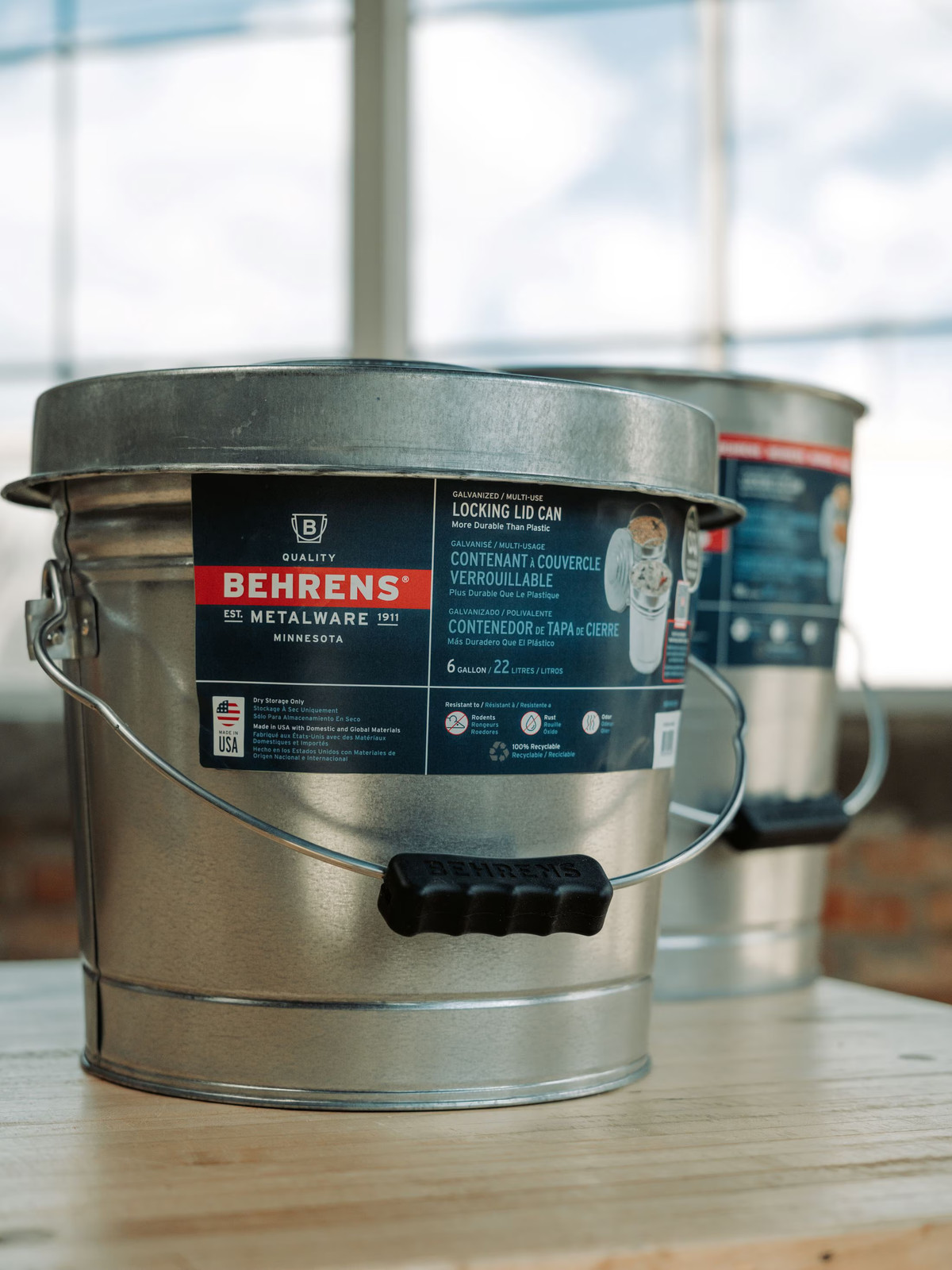 BEHRENS Galvanized Steel Locking Lid Storage Can, 6-Gallon