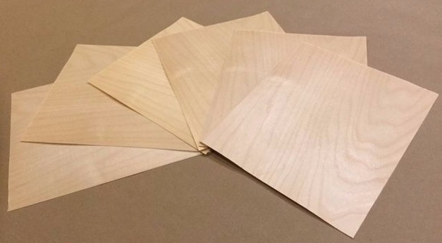 Birch Wood Veneer, Raw/Unbacked – Pack of 3 – 9″ x 9″ x 0.024″ Sheets
