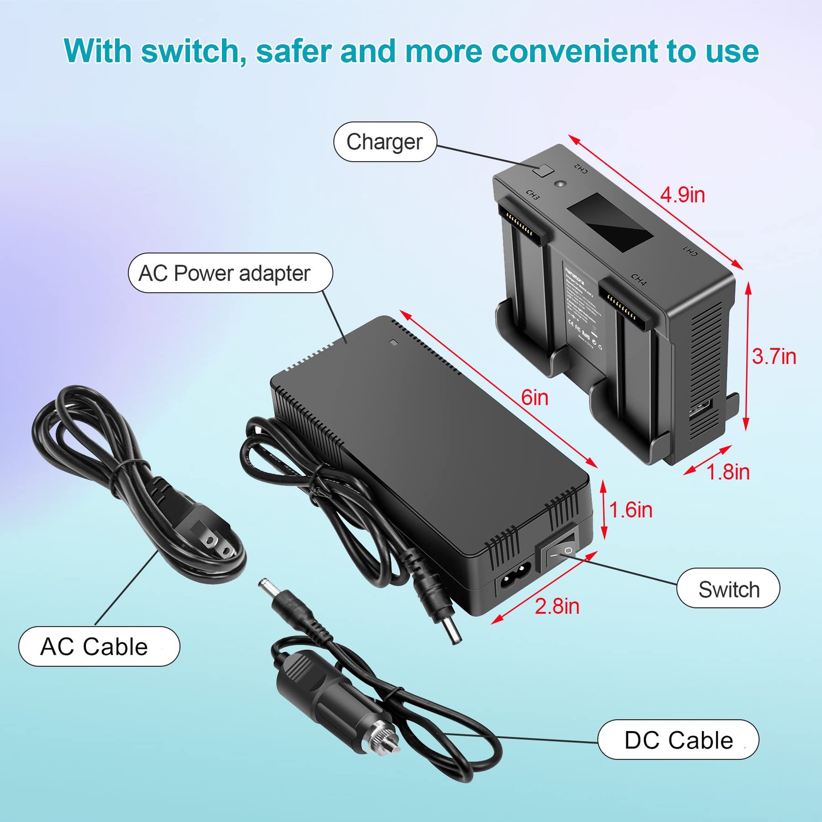 Hanatora Battery Home Charger Car Charger Switch For Dji Air 2Smavic Air 2