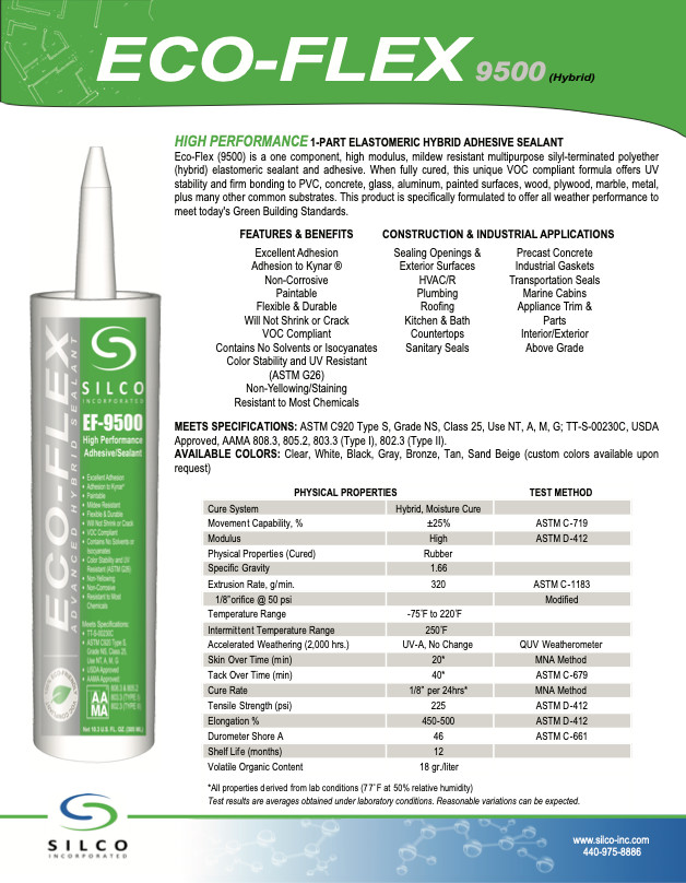 Eco Flex EF9500 High Performance Hybrid Sealant/Adhesive Case of 24, WHITE