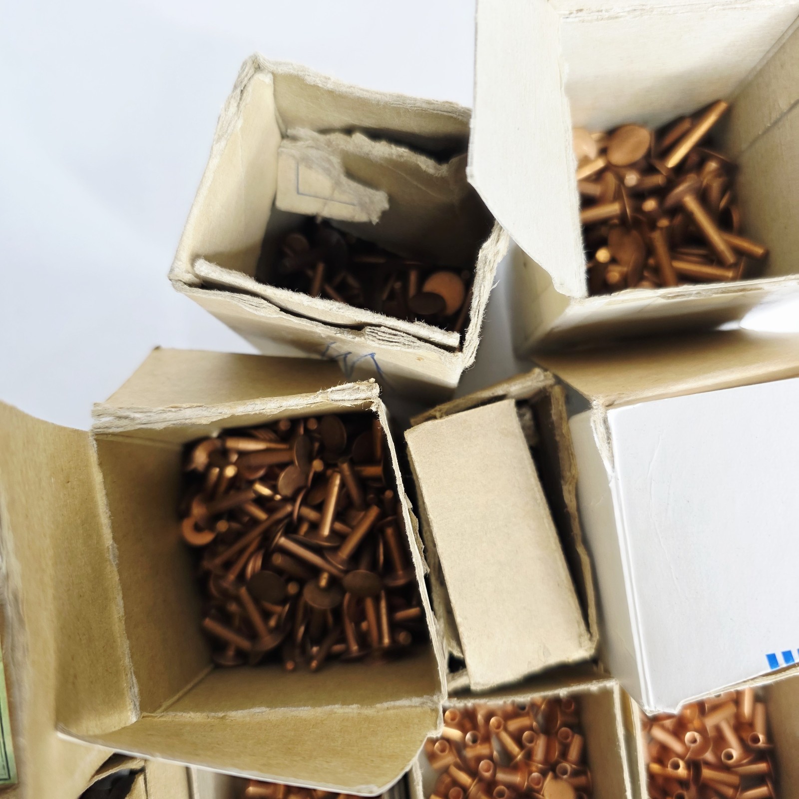 8 Pounds Vintage Copper Steel Belt Fasteners Tubular Rivets Burrs Boxes Lot Bulk