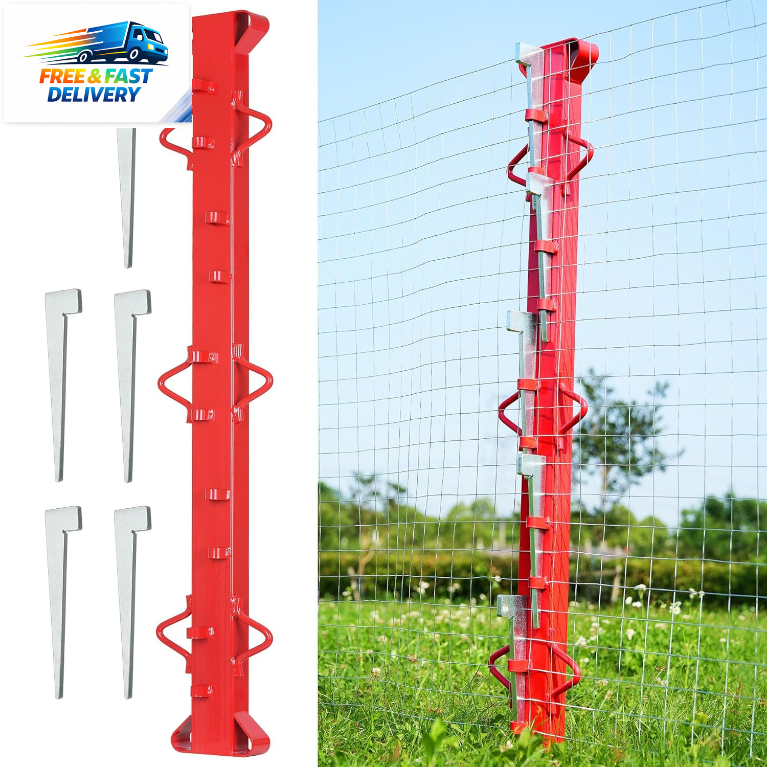 4Ft Woven Wire Fence Stretcher Bar with 5 Wedges, Heavy-Duty Carbon Steel Fence