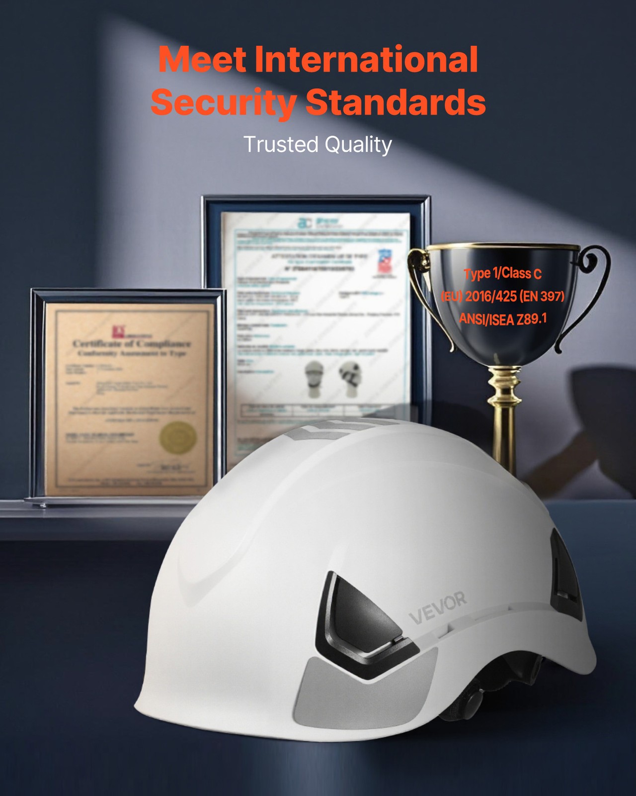 VEVOR Construction Safety Helmet Vented Class C White Safety Hardhat Men & Women