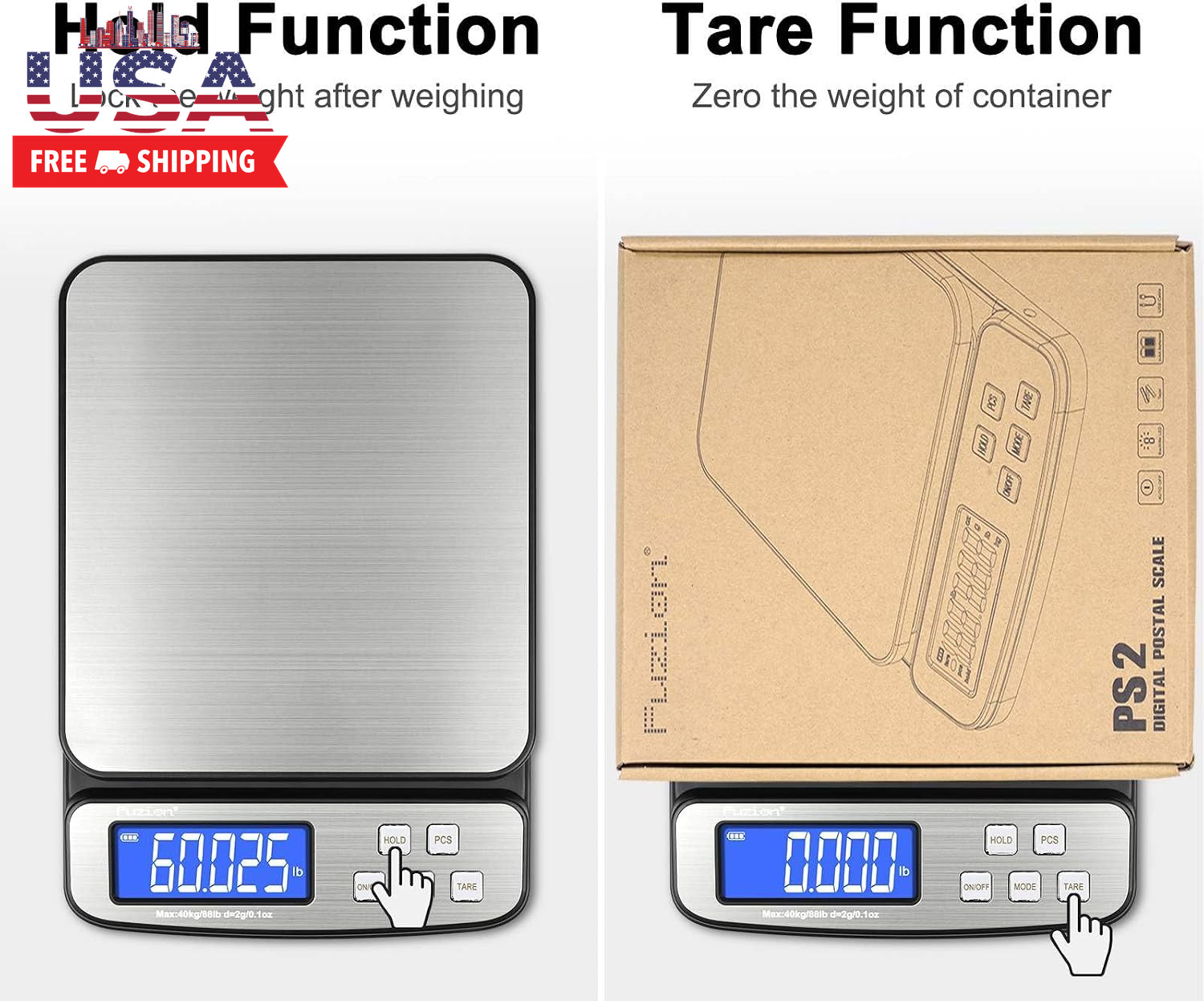 Digital Shipping Postal Scale 88Lb X 0.1Oz, Stainless Steel Platform | All-In-1