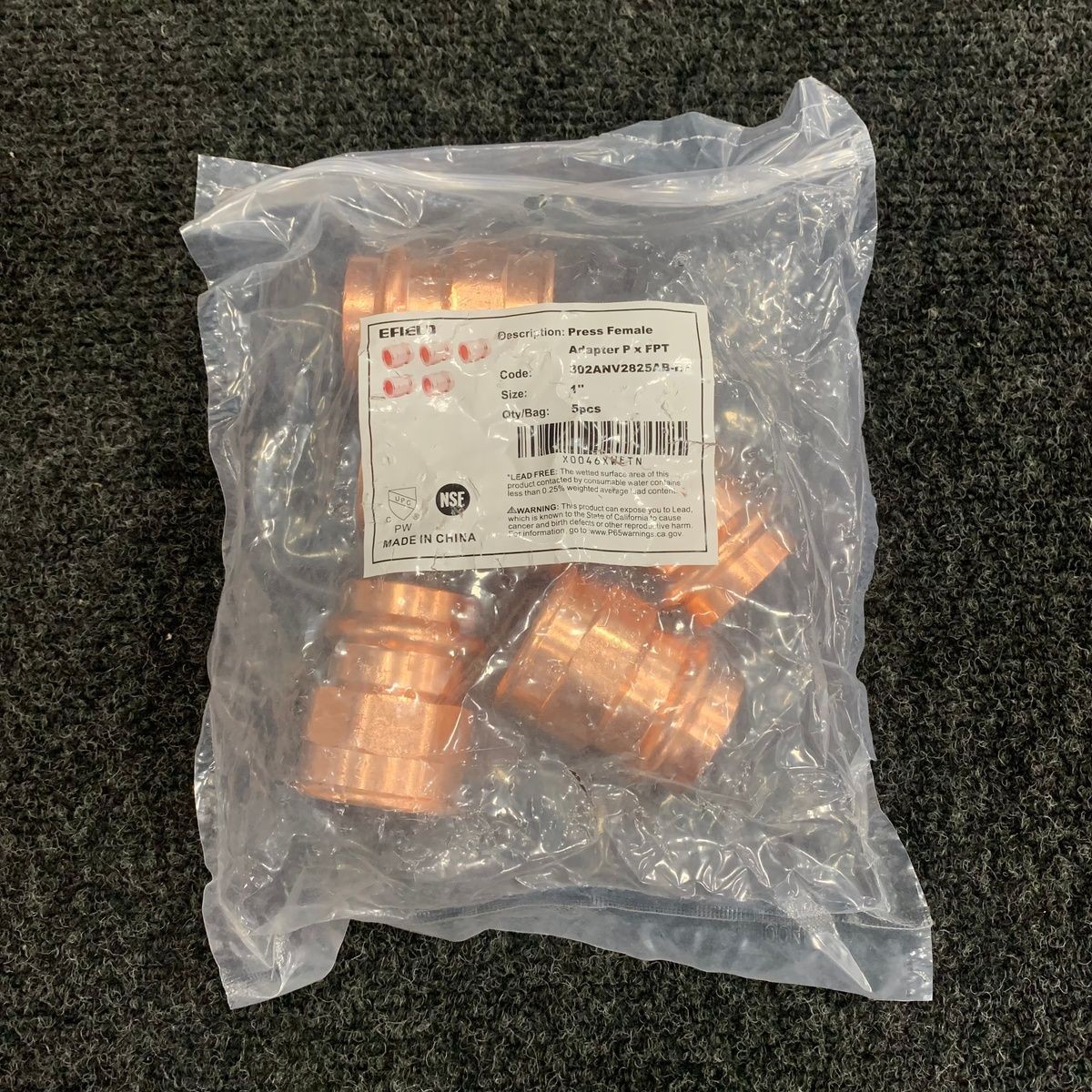 EFIELD 1″ P x FPT Press Female Adapter, Copper 302ANV2825AB-EF Lot of 5