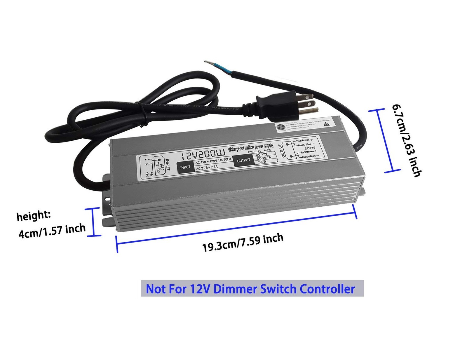 200w Waterproof Power Supply Transformer,110-130v AC to 12v DC Output 16.7a P…