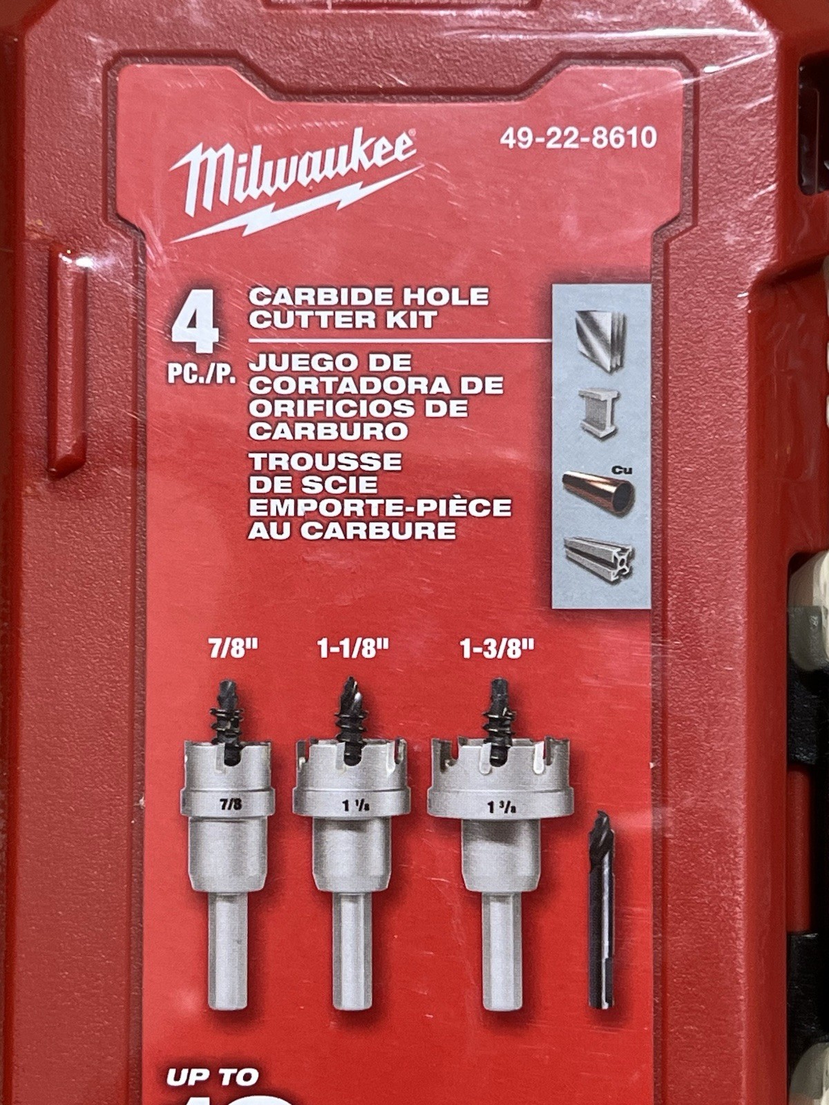 MILWAUKEE 4PC Carbide Hole Cutter Kit! 7/8″ 1-1/8″ 1-3/8″ Drill Driver BRAND NEW