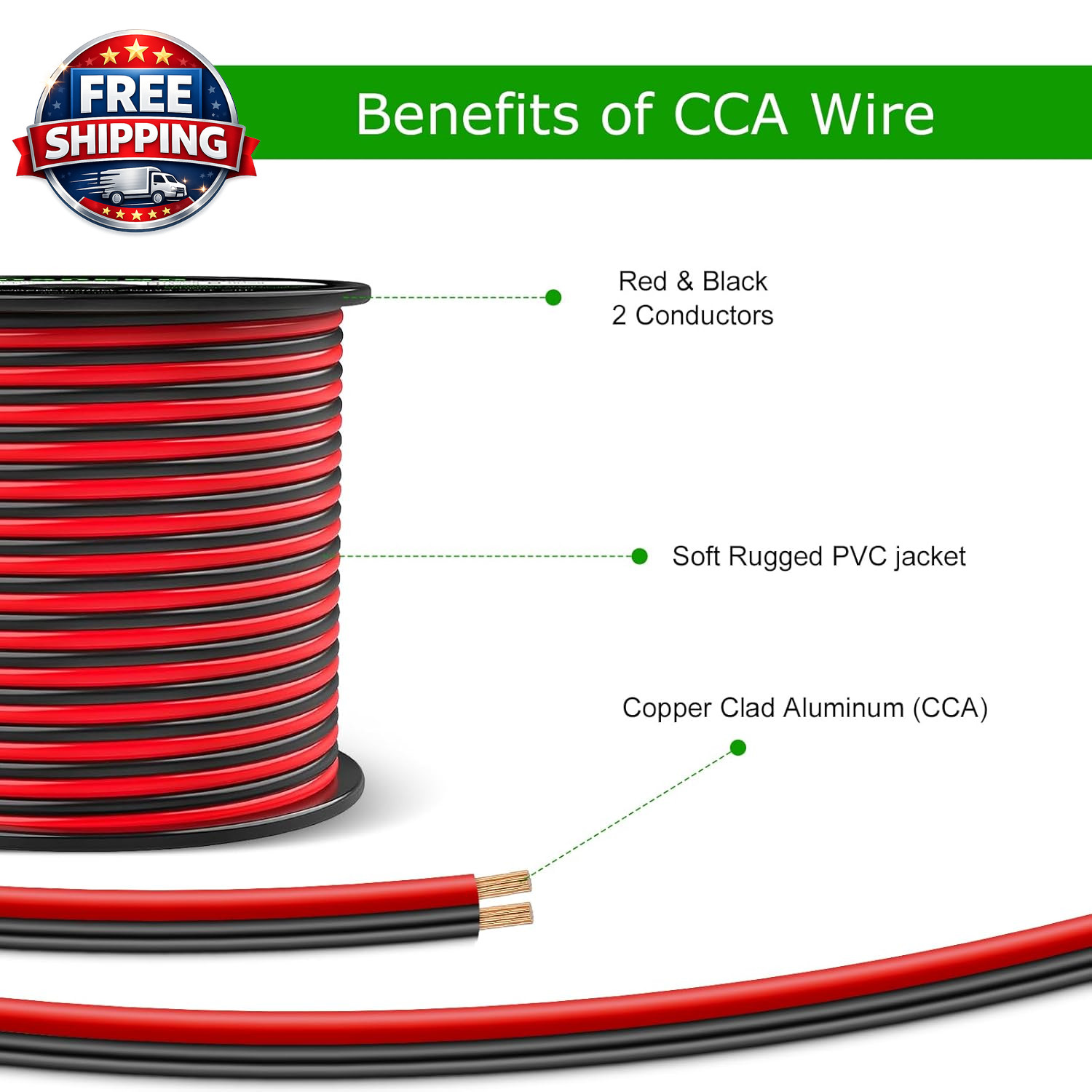 14 Gauge Wire 100FT, 2 Conductors Electrical Wire Red and Black Cable, Low Volt