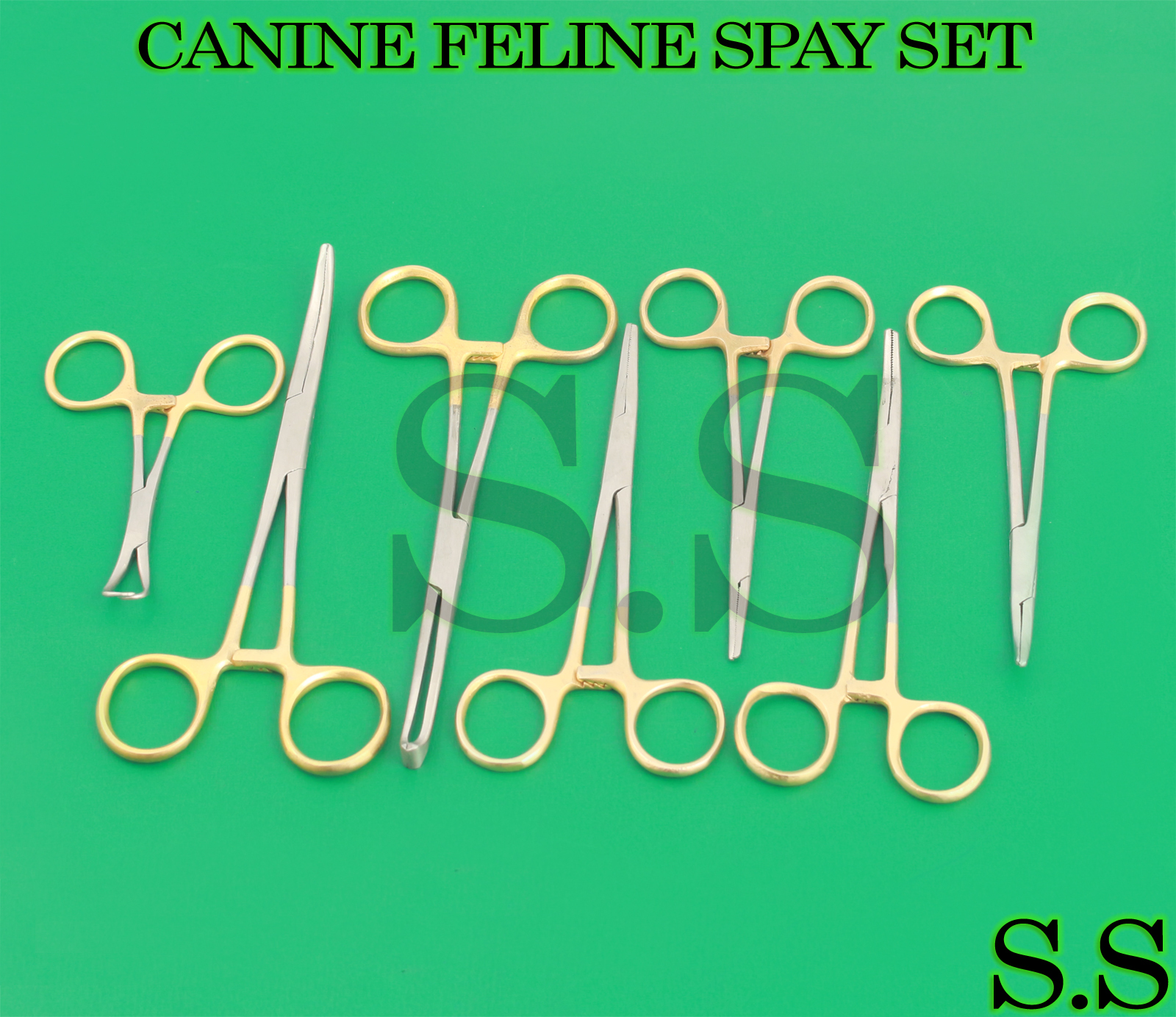 SET OF 7 PCS CANINE FELINE SPAY PACK SURGICAL INSTRUMENTS KIT WITH GOLD DS-820