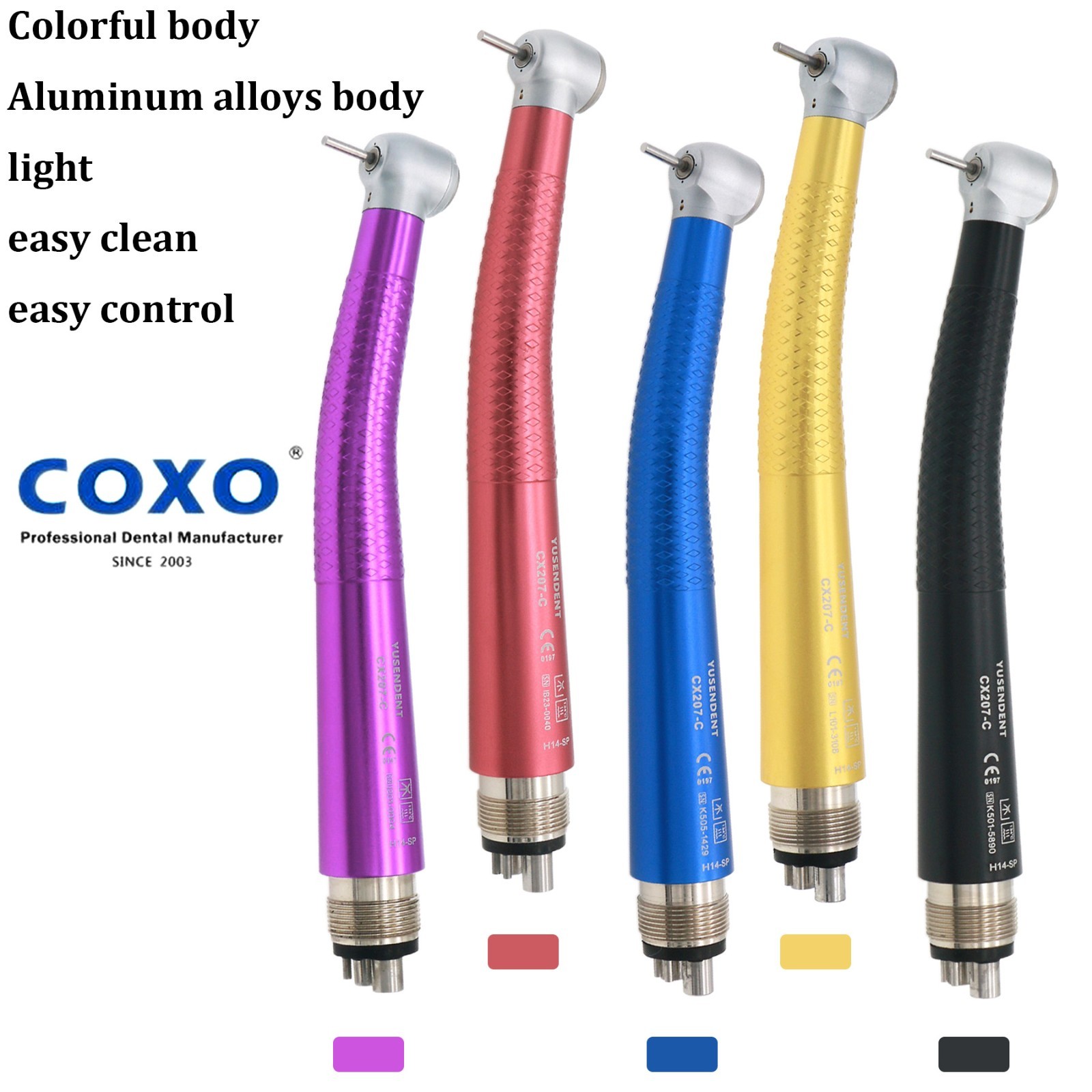 US COXO Dental CX207-C H14 High Speed Air Turbine Colorful Handpiece 4 Hole M4