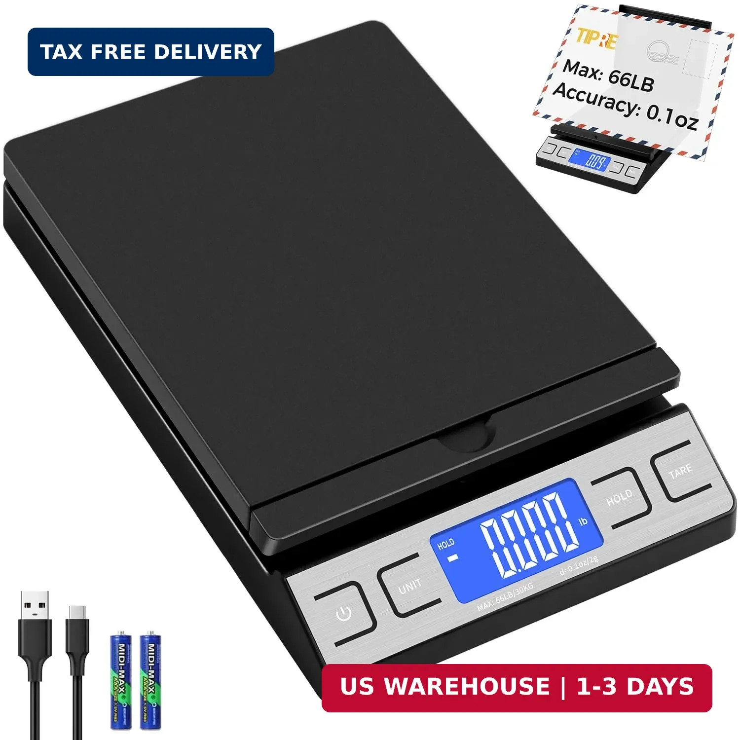 TIPRE Shipping Scale,High Accuracy 0.1oz,Digital Postal Scale,Mail Scale Featuri
