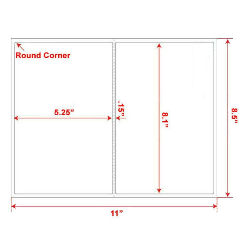 100-200 Shipping Labels 8.5 x 5.5 Half Sheets Blank Self Adhesive 2 Per Sheet