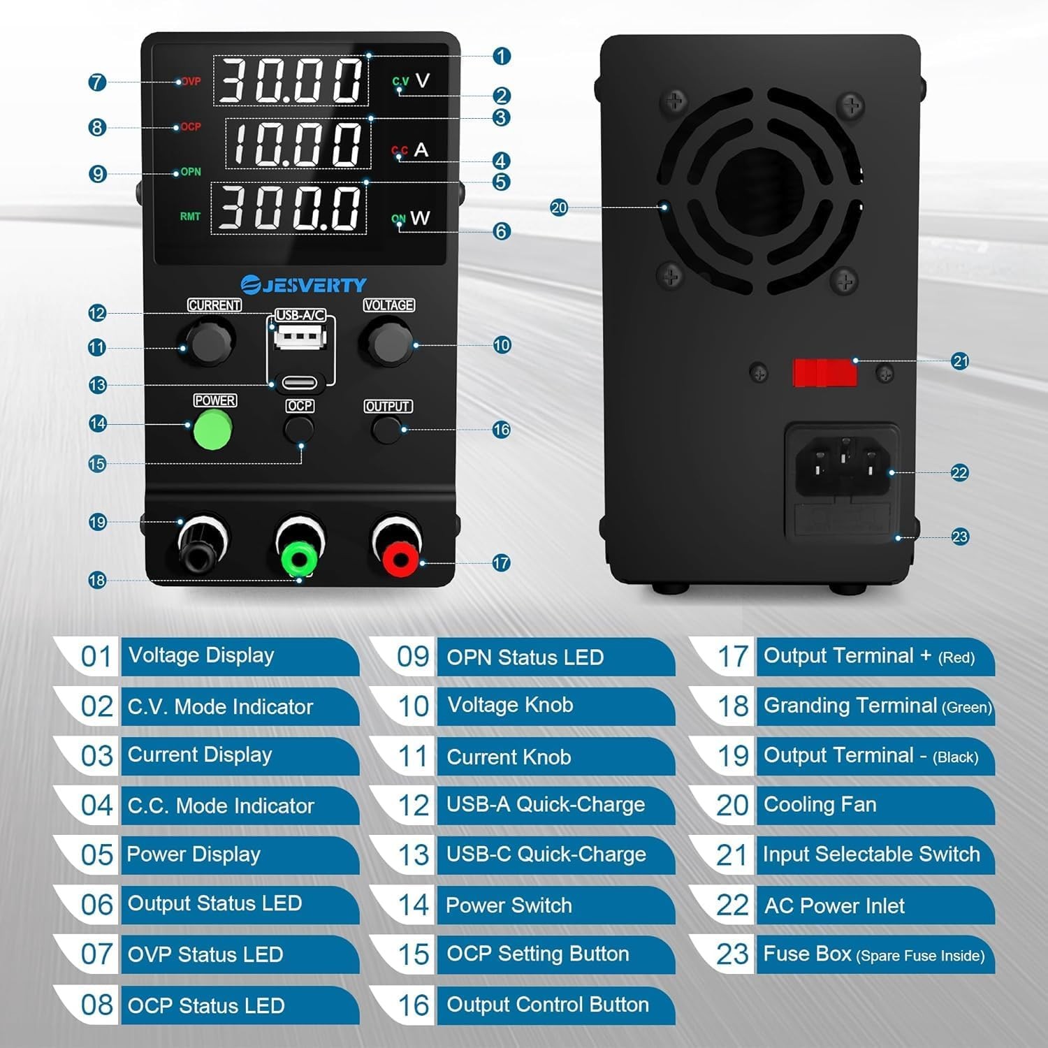 DC Power Supply Variable, 0-32V 0-10A Adjustable Switching DC Regulated Bench Po