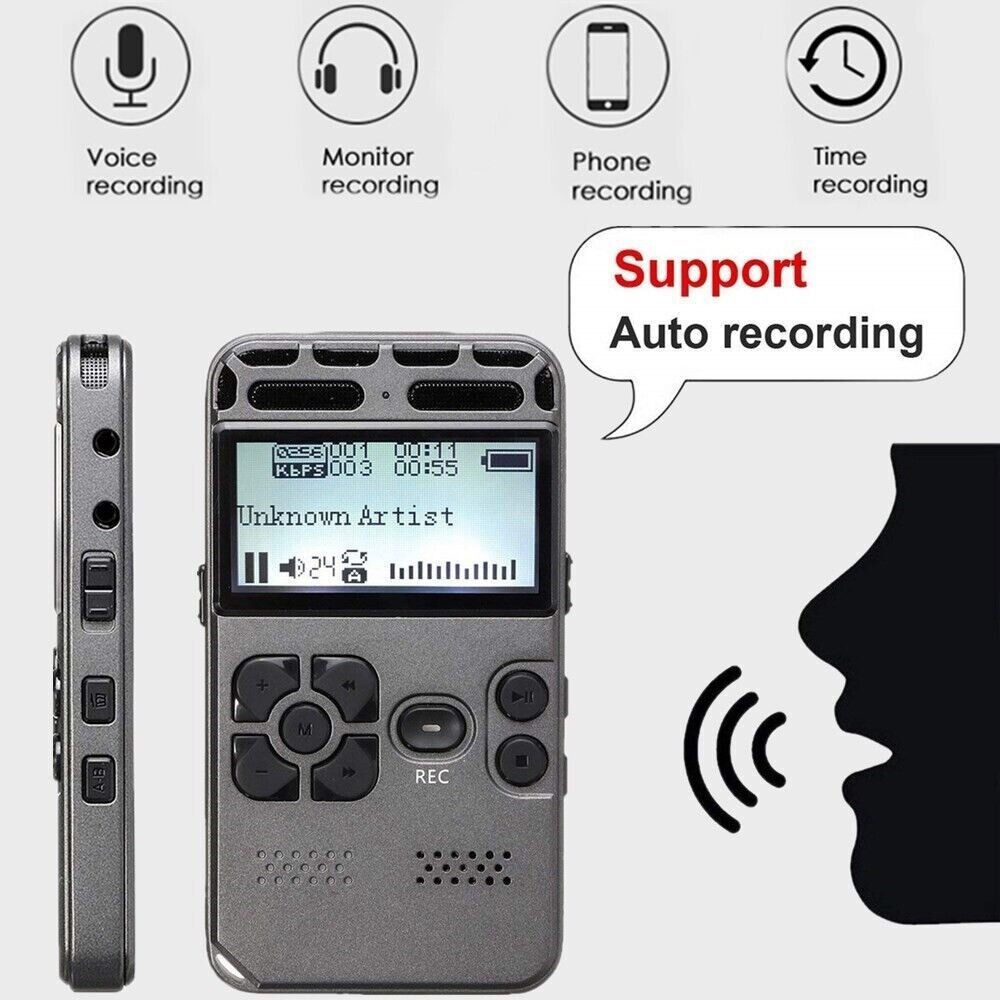 64GB Digital Voice Recorder with LCD Display & MP3 Playback