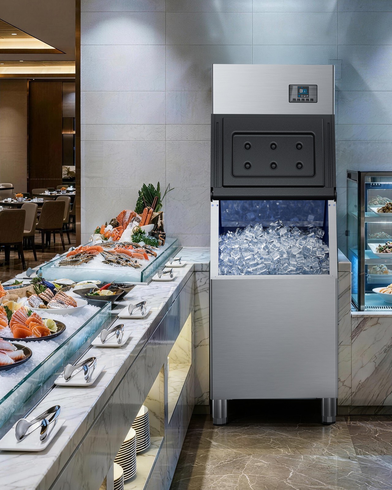 Commercial Ice Maker Machine 680LBS/24H, 560LBS Storage Bin Commercial Ice Maker