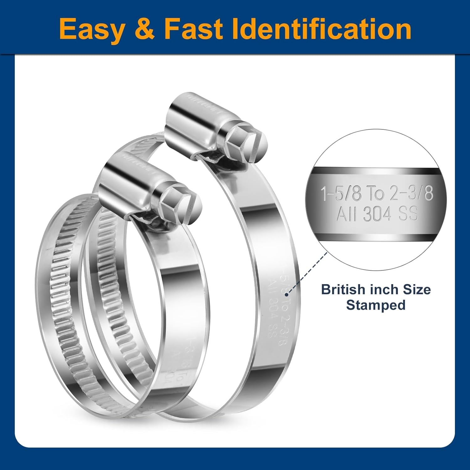 Heavy Duty Hose Clamp Size#4, 3/8 to 5/8 Inch Adjustable Worm Gear Drive Hose