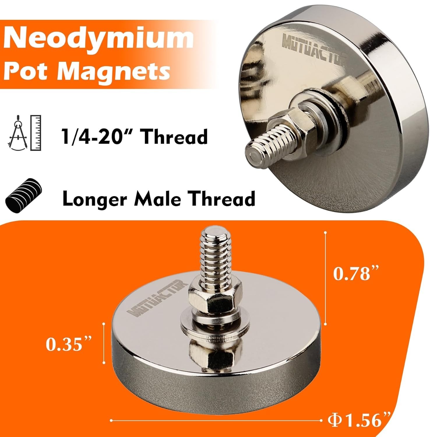 185lb Neodymium Magnet Pair with Threaded Studs