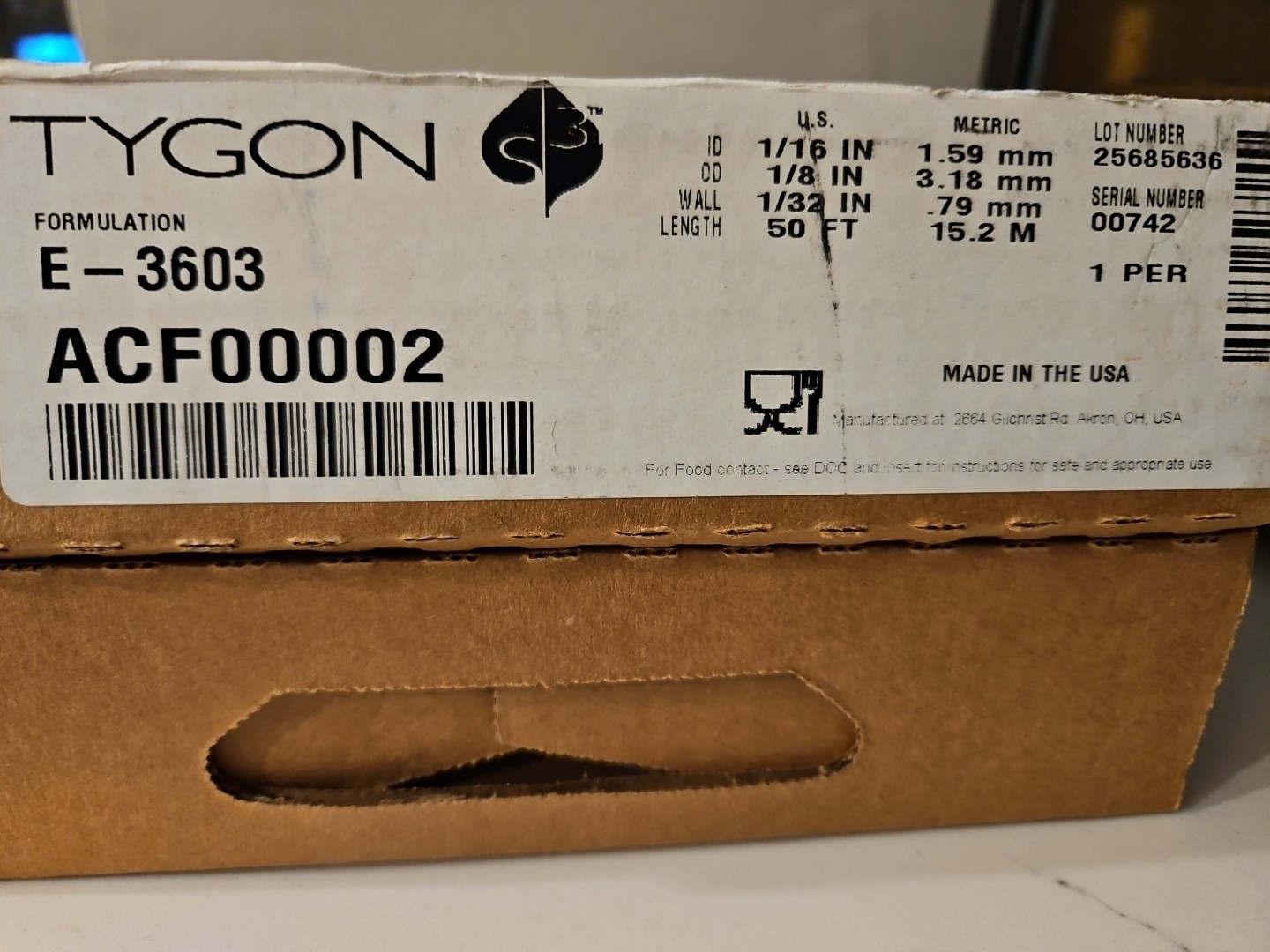 Tygon ACF00002 Tubing E-3603 See Label For More Info 50ft ACF00002