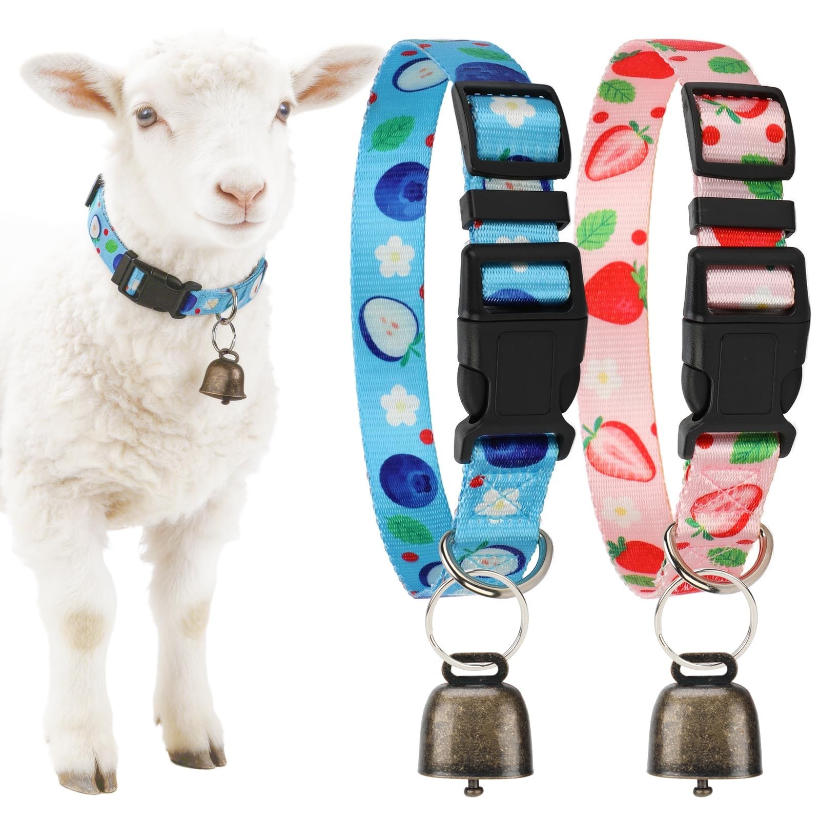 2 Pack Goat Collars with Bells Sheep Grazing Copper Bells and Adjustable Nylo…
