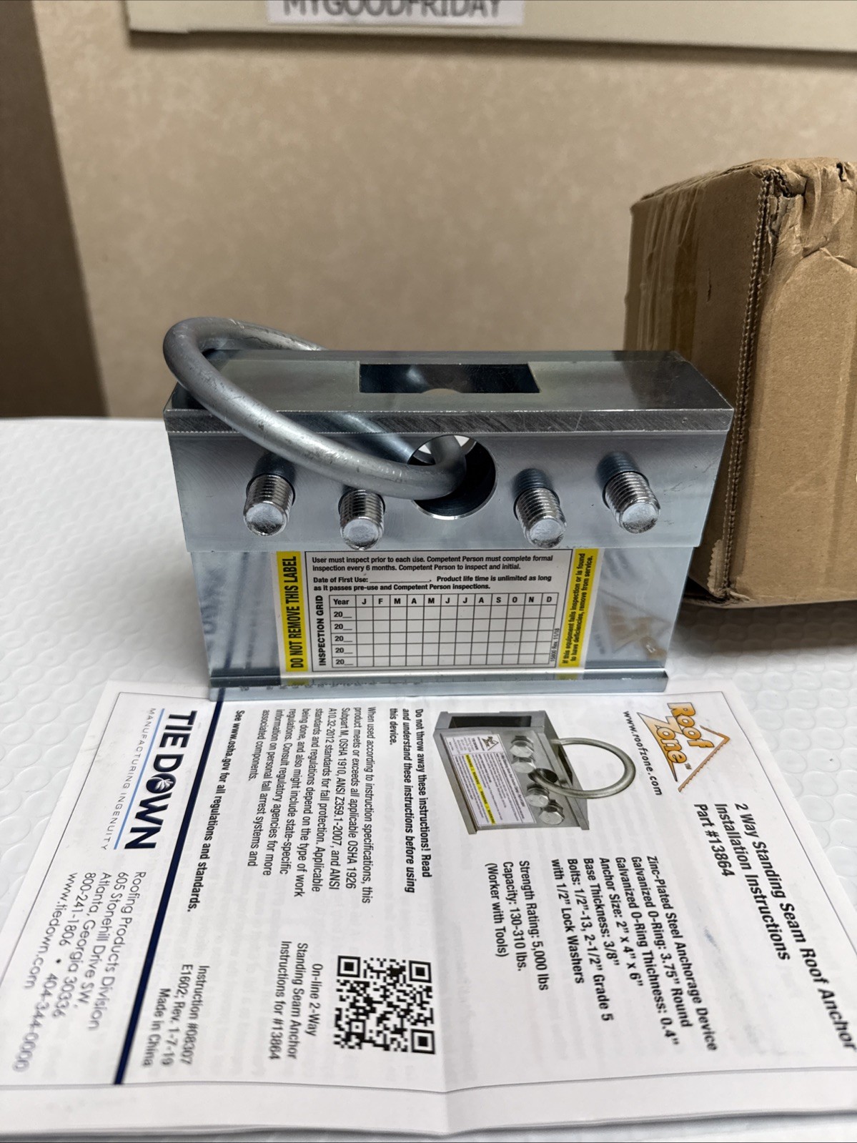 Roof Zone 2-Way Standing Seam Anchor Clamp Tie Down PART No. 13864