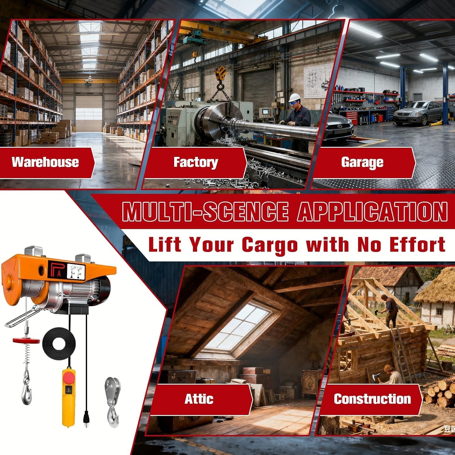 440Lbs Electric Hoist with Remote Control,510W Electric Winch with Zinc-Plate…