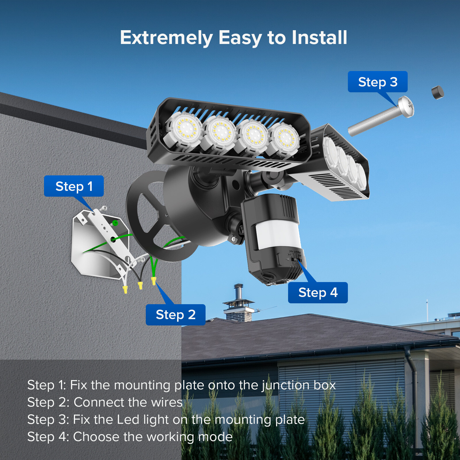 54W 7000lm Infrared Motion Sensor LED Security Light Outdoor Floodlight Safety