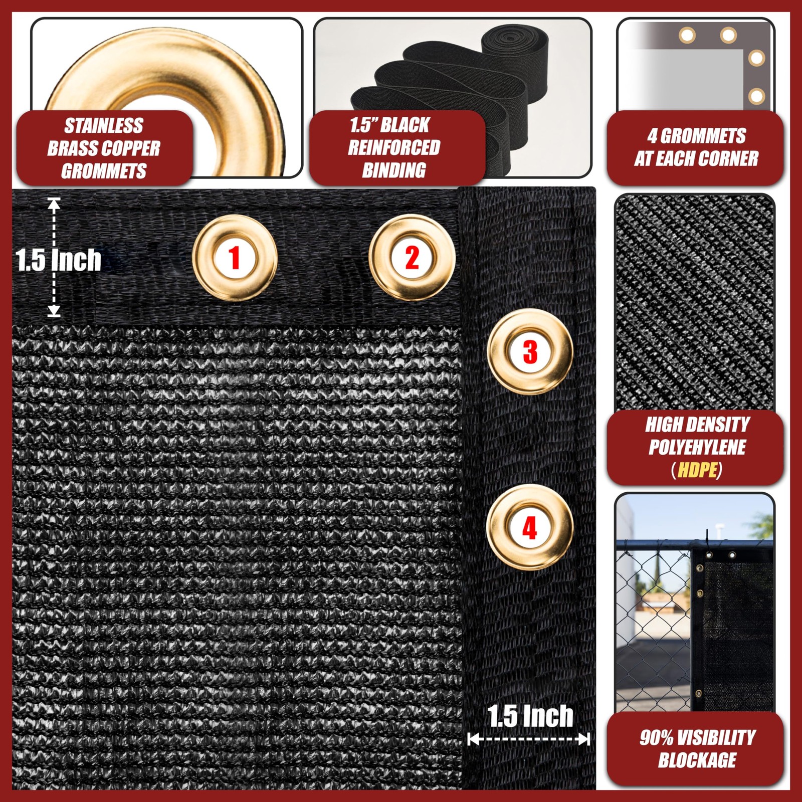 Amgo 6′ x 10′ Black Fence Privacy Screen, Commercial 0 x 1 0′,