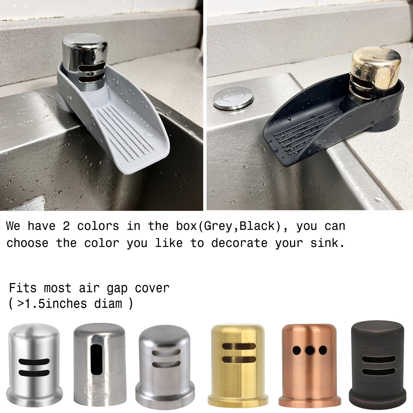 2-Pack Dishwasher Air Gap ​Cover Water Ramp Silicone Splash Black&Grey