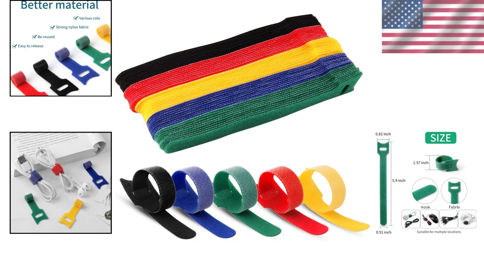 Cable Ties 6 Inch Reusable Hook Loop Fastener Strap Nylon Multicolor 50 Pack …