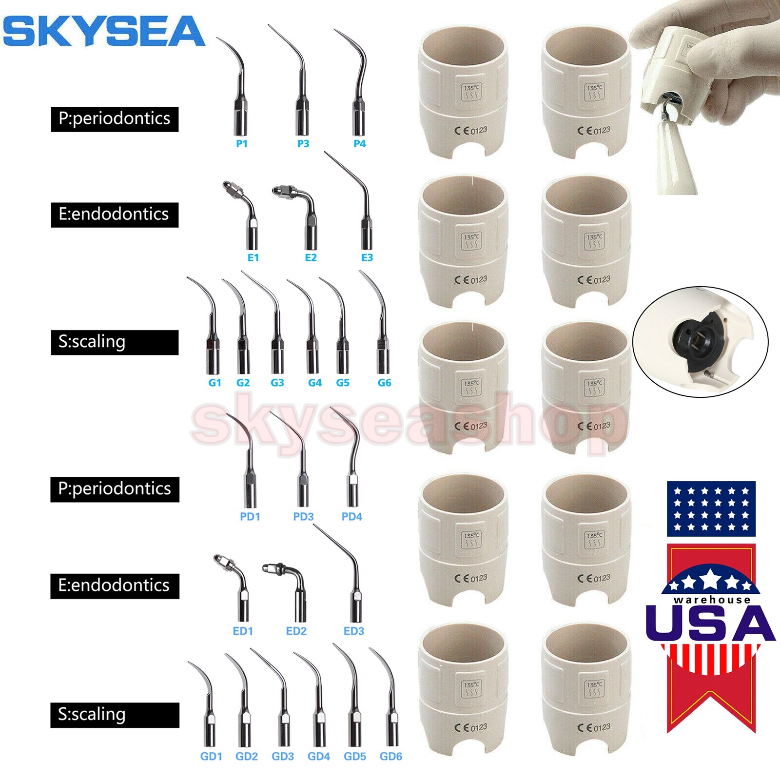 Dental Ultrasonic Scaler Tip Wrench 10*Key / 5 Tips For DTE/SATELEC/Cavitron/EMS