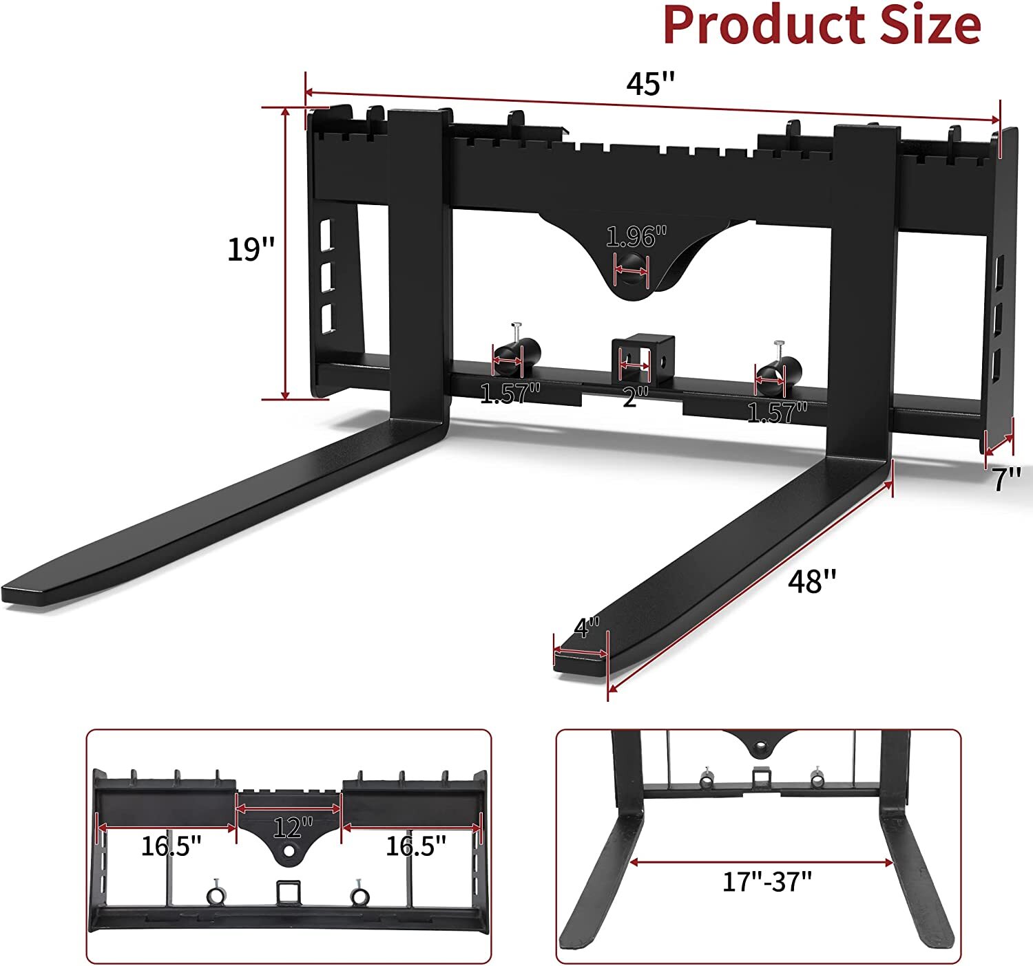 48″ 4000lbs Pallet Fork Frame W/ 48″ Blades Attach for Skid Steer Tractor Heavy