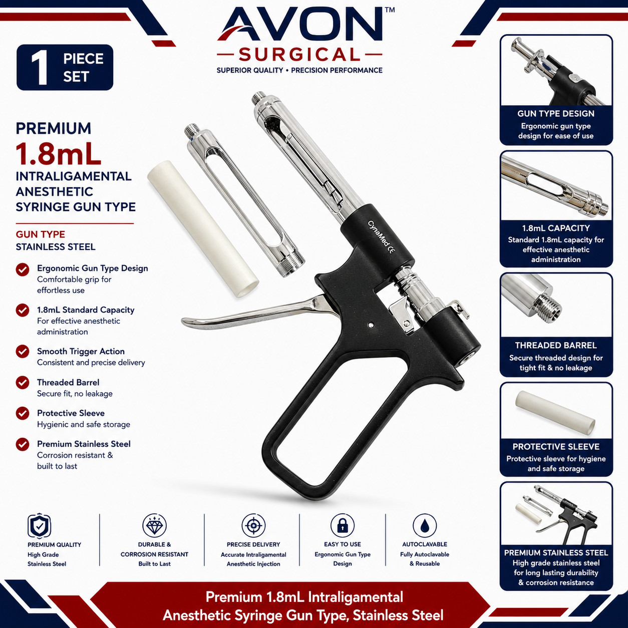 Intraligamental gun syringe anesthetic pistol injection dental 1,8ml Implant