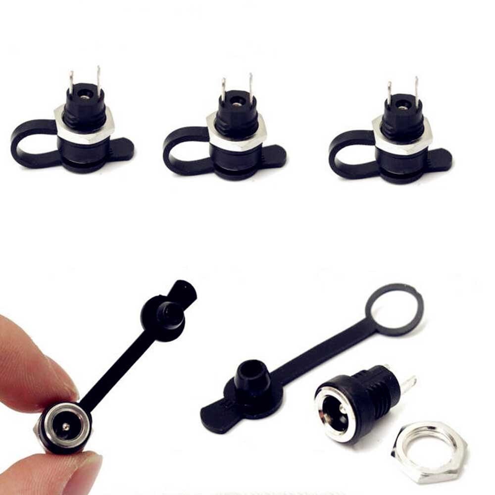 10xPanel/Chassis Mount Female DC Power Connector 2.1mm X 5.5mm + Waterproof Cap