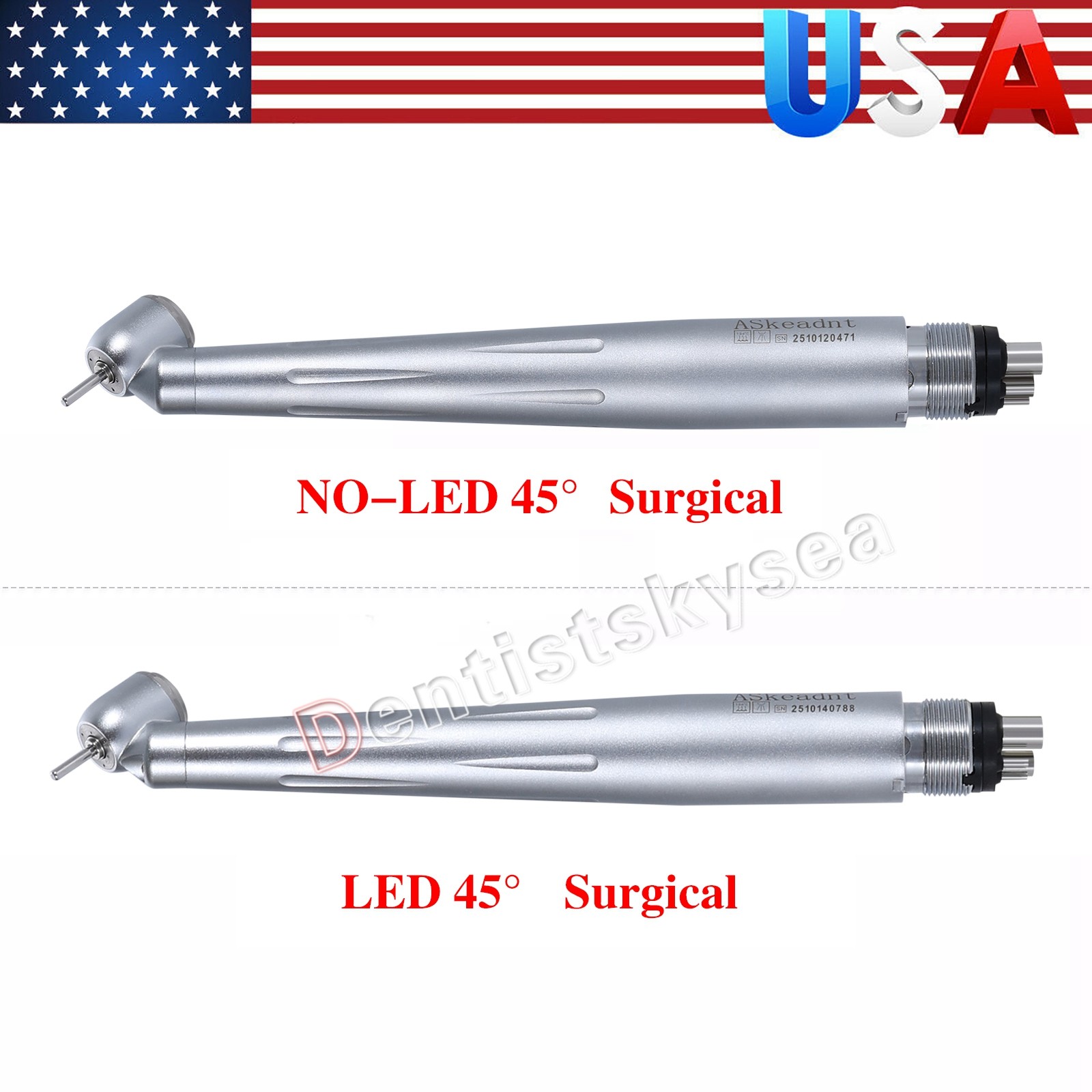 ASKEADNT Dental 45° Degree High Speed Handpiece 4Holes NO LED Turbine