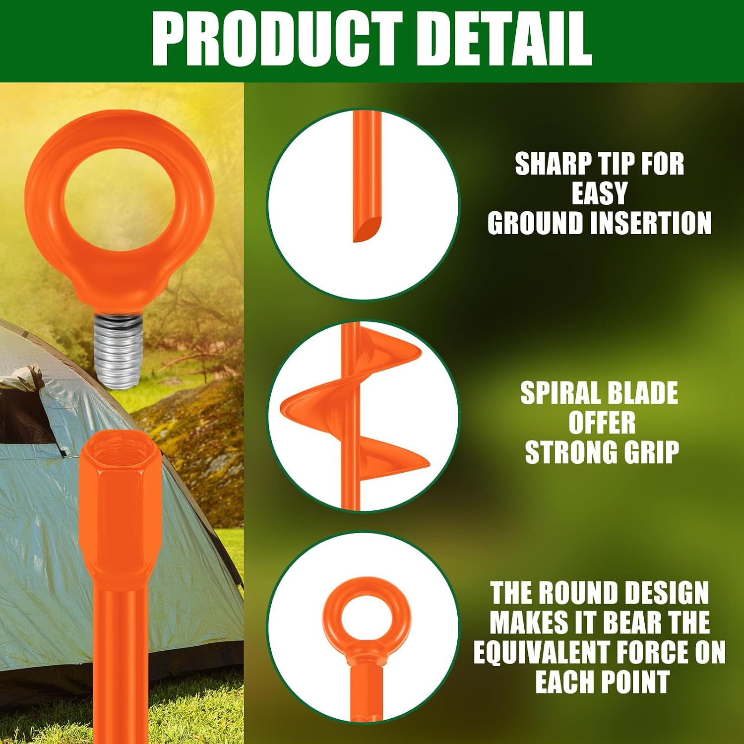6 Pcs 30 Inch Long Spiral Ground Anchor Heavy Duty Blade Earth Anchor Kit Metal
