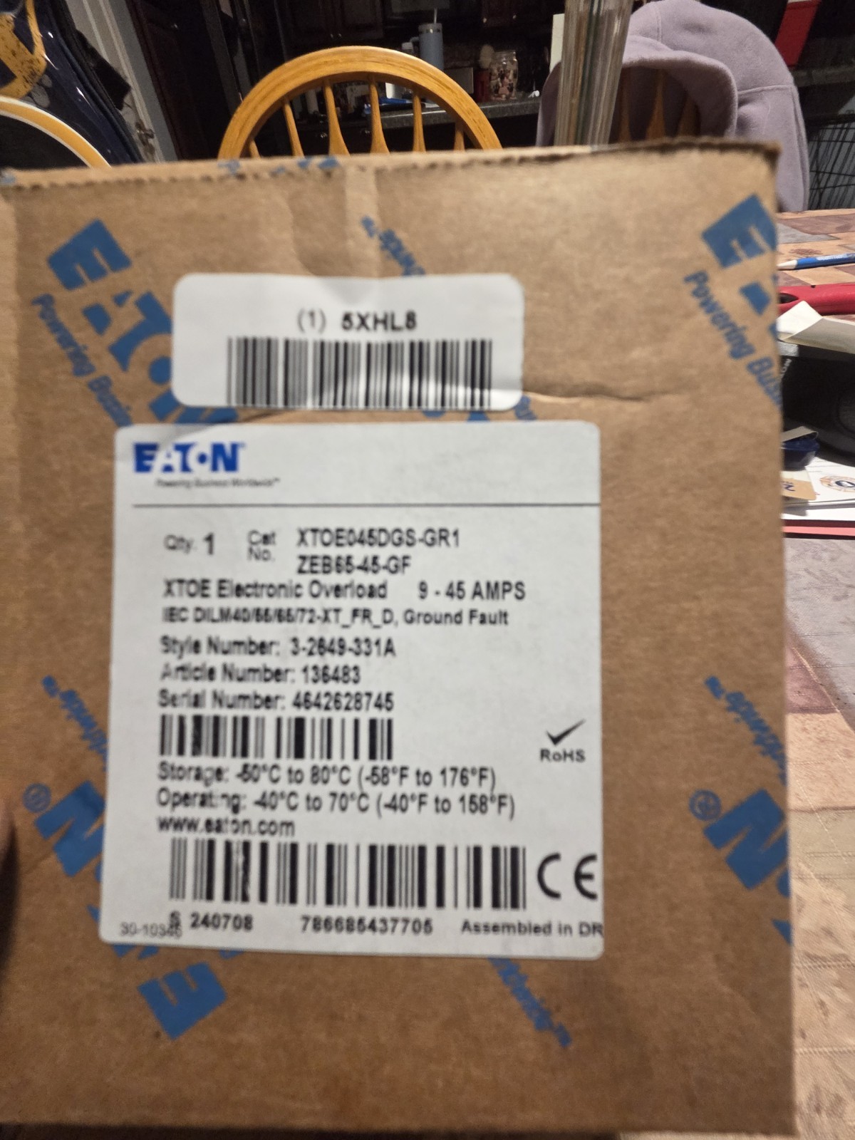 Eaton Xtoe045dgs Overload Relay, 1Nc/1No, 9 A Min Current, 45 A Max Current