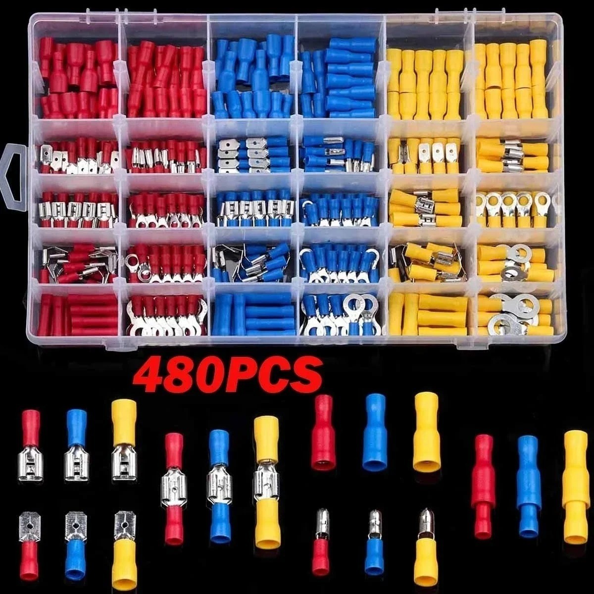 102/280/300/480PCS Wire Connector Kit Male Female Insulated Crimp Terminals Spad