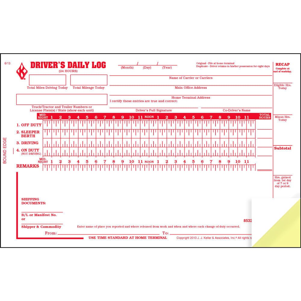 J. J. Keller Driver Daily Log Book 10-pk., DVIR & Simplified Recap, 2-Ply with