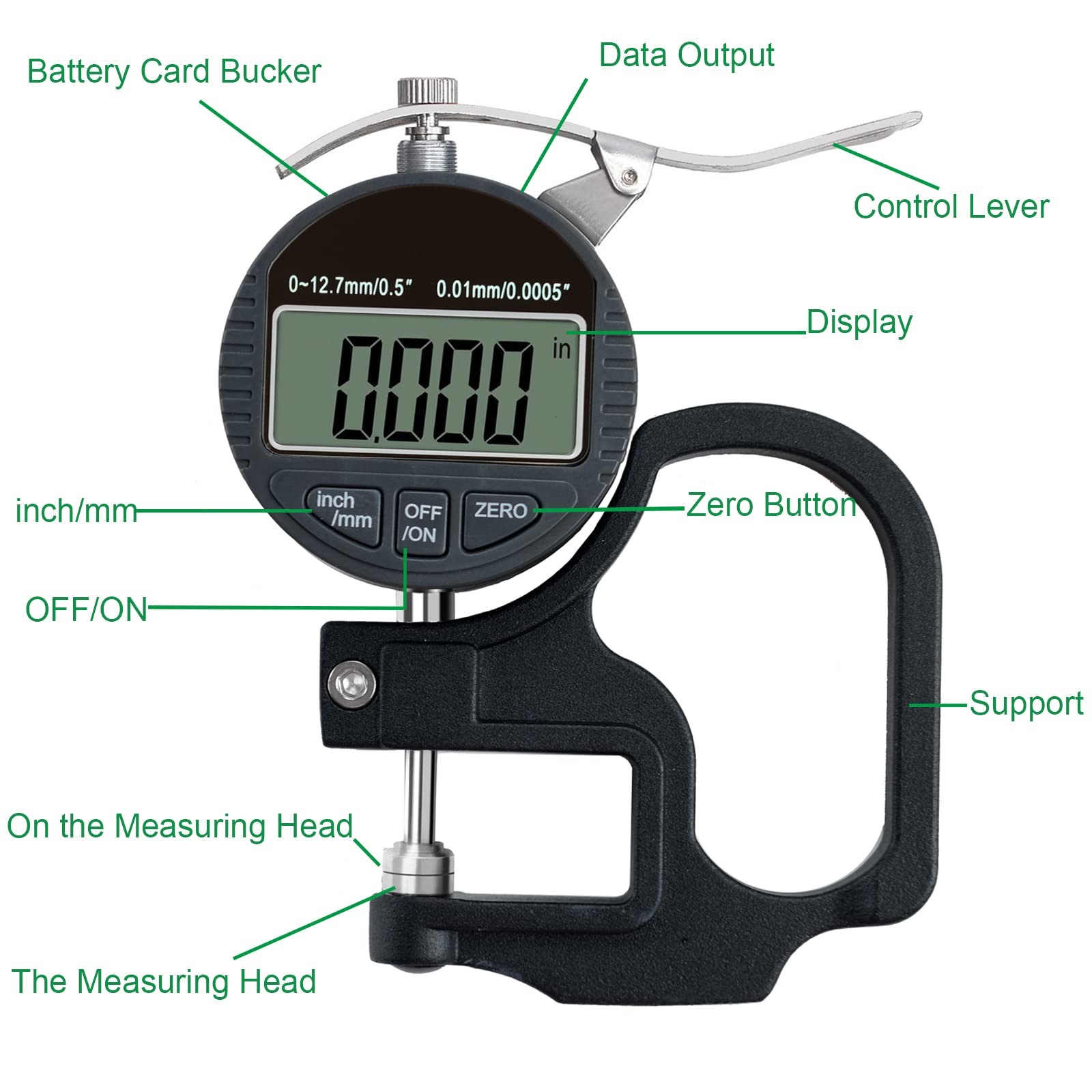 Digital Thickness Gauge 0.5 inch/12.7mm, 0.0005 inch/0.01mm, JYEASTZ Thicknes…