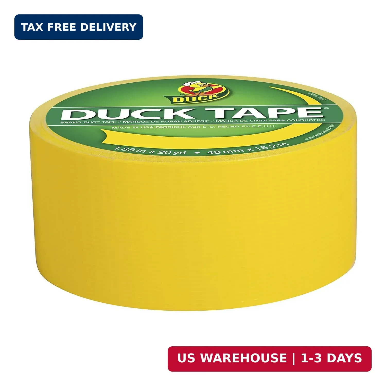Duck Brand 1304966 Color Duct Tape, Yellow, 1.88 Inches x 20 Yards, 1 Roll